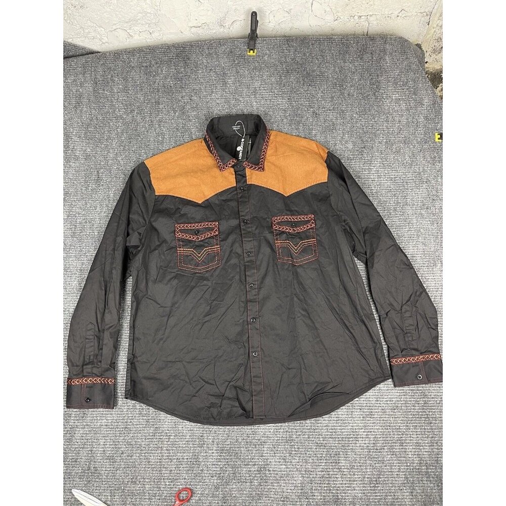 Coofandy Shirt Mens 3xl Black Brown Cowboy LS Button Front Western Embroidered